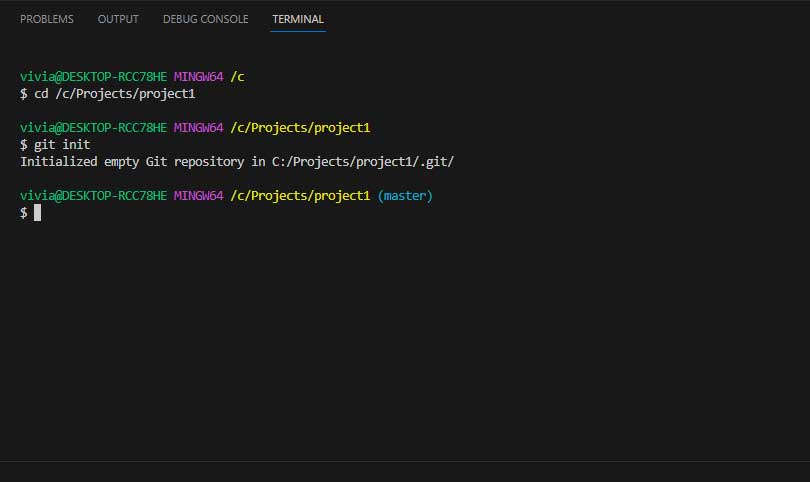 Initialize the project folder with git init command