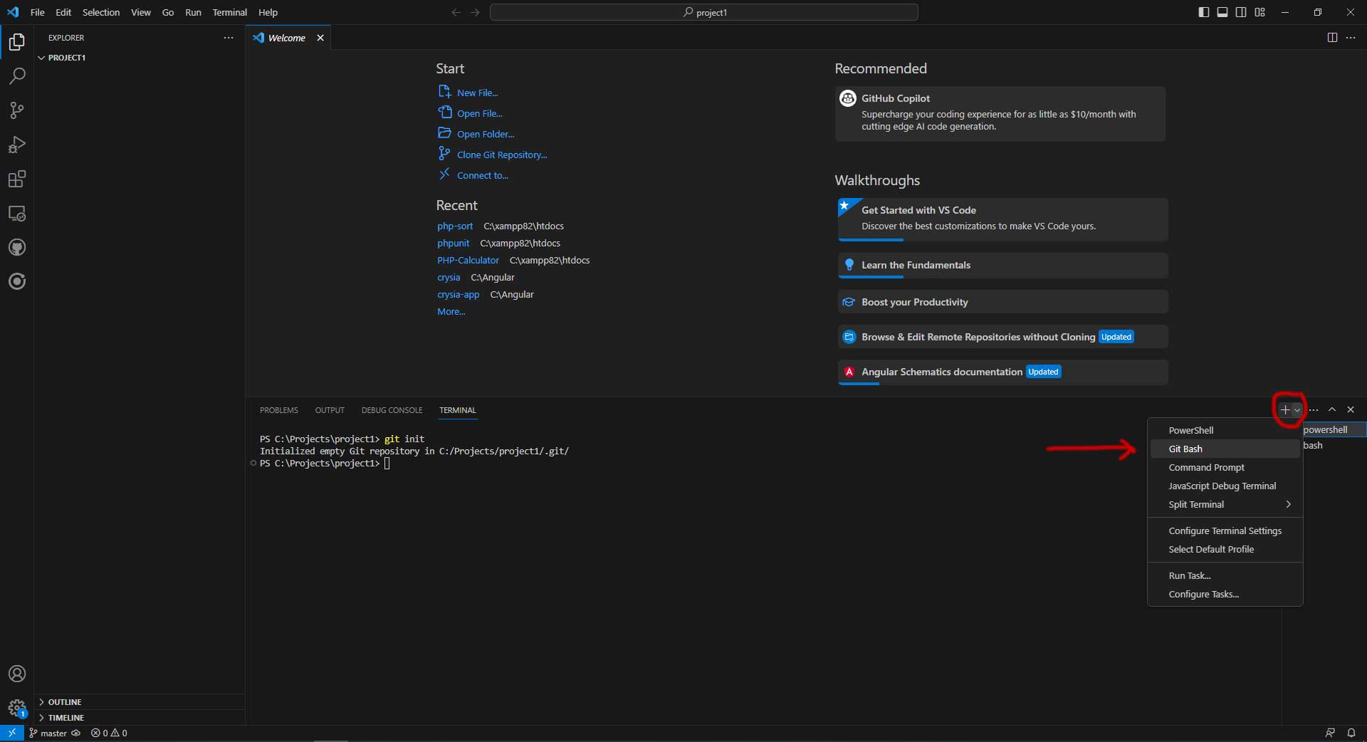 VSCode Terminal Open Bash